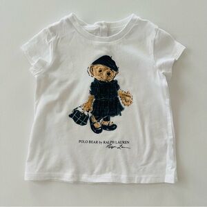 Ralph Lauren 9 Months Baby Girl Bear White Polo Bear T-Shirt Top